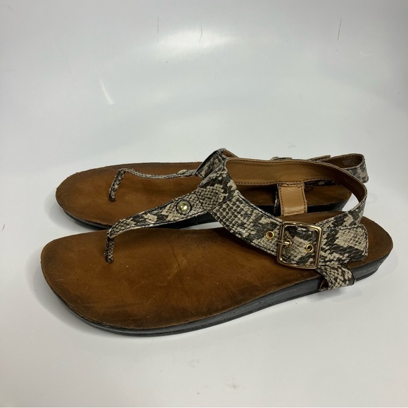 Clarks bendables snake skin print t-strap sandals women’s size 7 casual summer - Picture 1 of 8